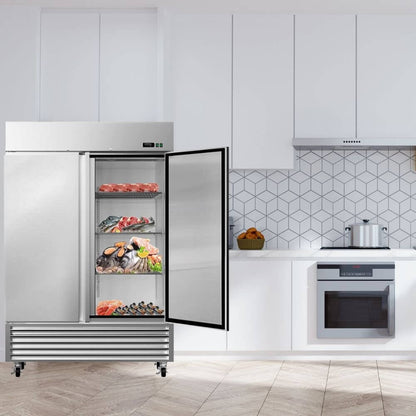 Large 49 Cu.Ft. Two Door Stainless Steel Commercial Industrial Restaurant Freezer, 54"