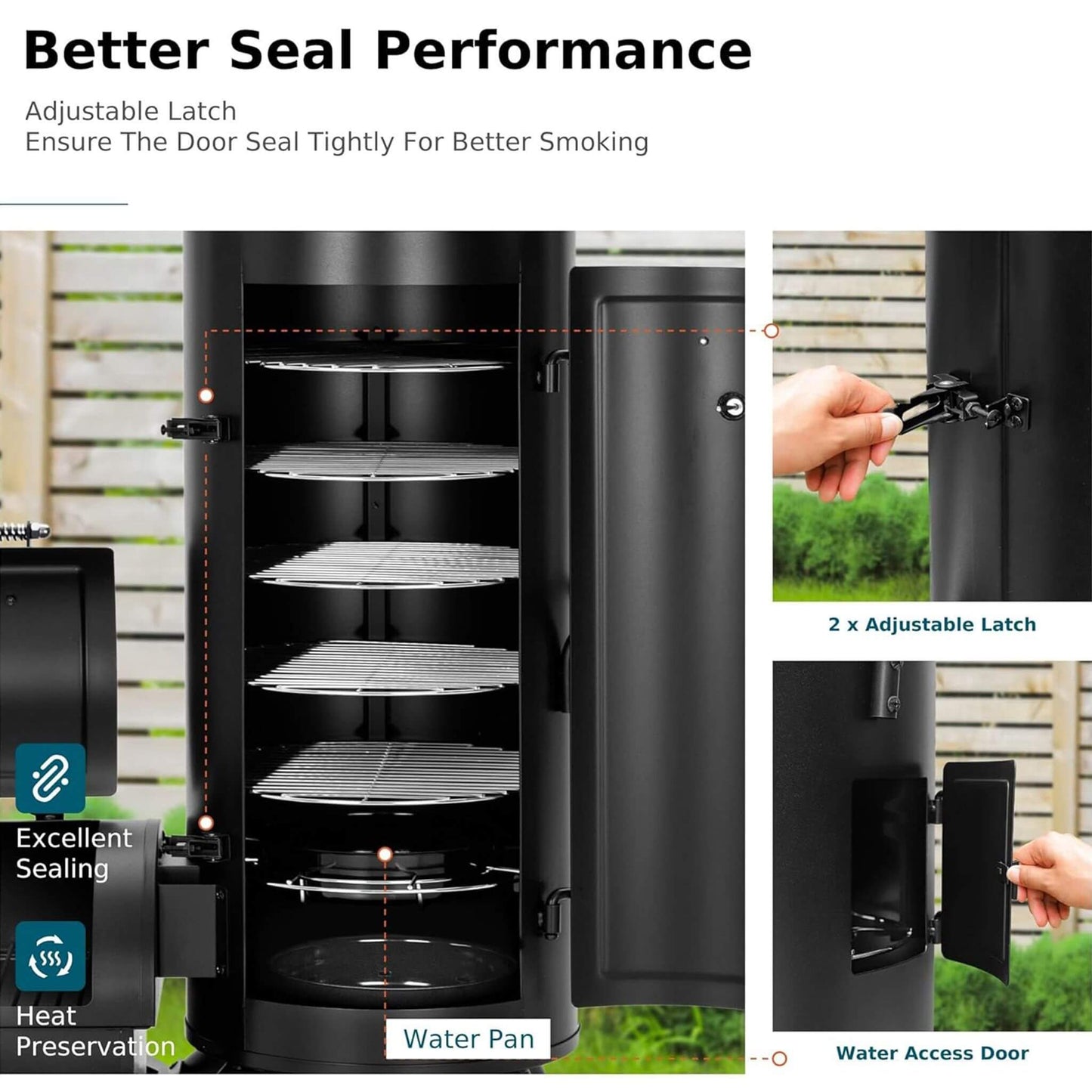 Heavy-Duty Vertical Extra-Large Charcoal Offset BBQ Smoker Grill Combo