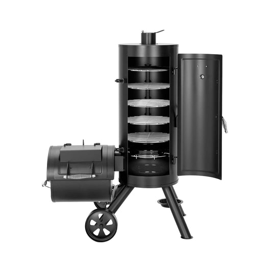 Heavy-Duty Vertical Extra-Large Charcoal Offset BBQ Smoker Grill Combo