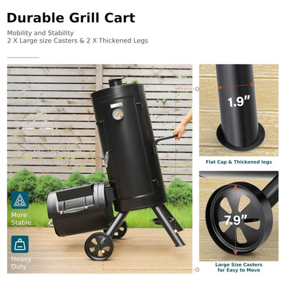 Heavy-Duty Vertical Extra-Large Charcoal Offset BBQ Smoker Grill Combo
