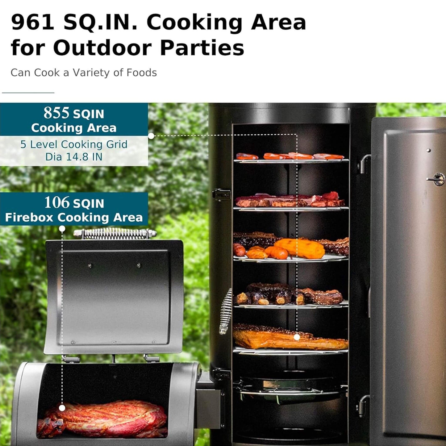 Heavy-Duty Vertical Extra-Large Charcoal Offset BBQ Smoker Grill Combo