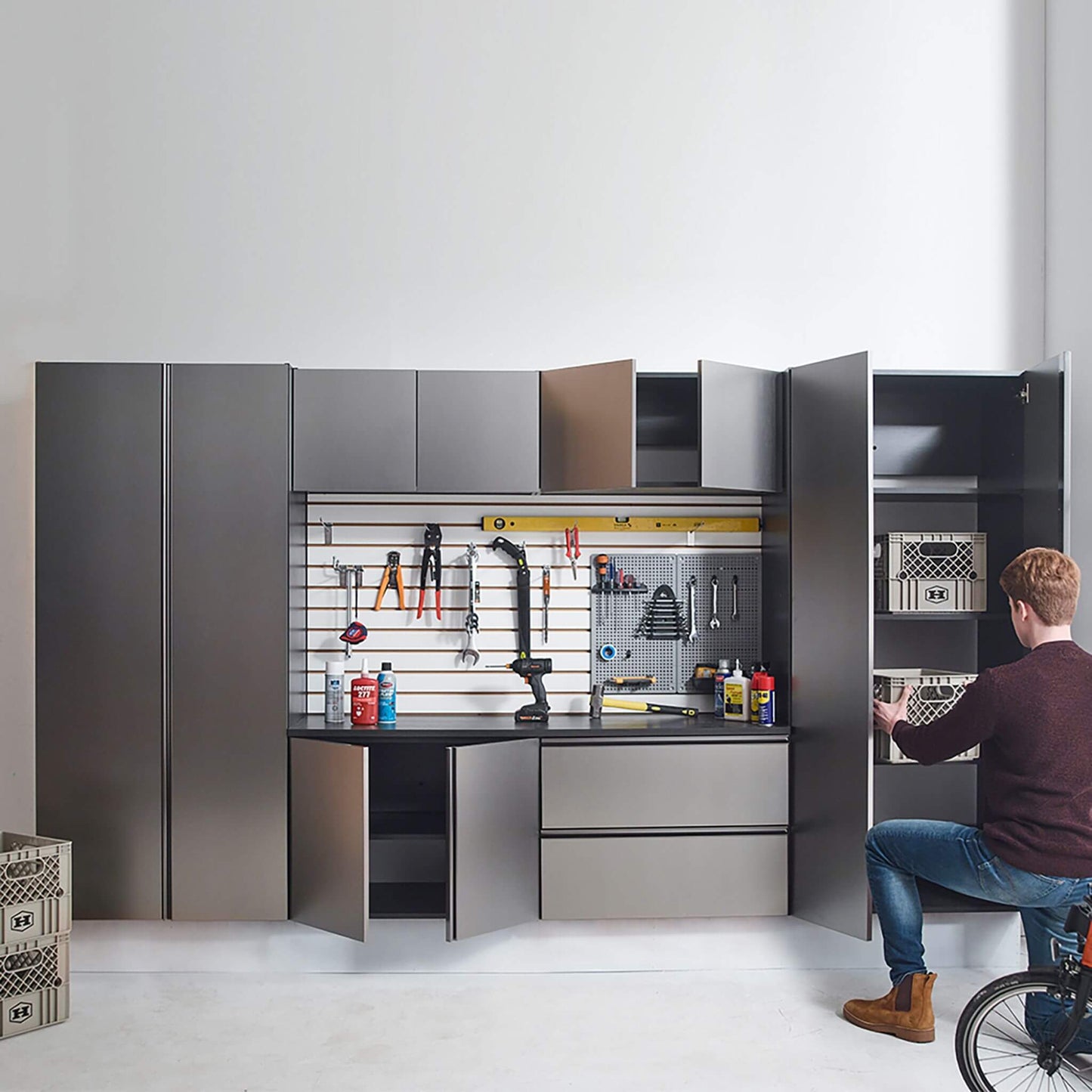 Alora Heavy-Duty Wall-Mounted Metallic Gray Garage Cabinet Set With Soft Closing Doors And Drawers
