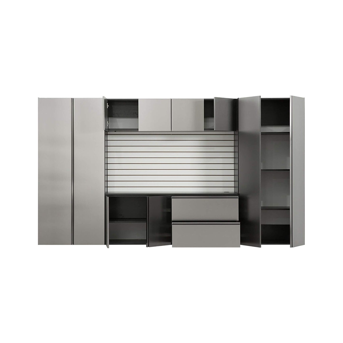 Alora Heavy-Duty Wall-Mounted Metallic Gray Garage Cabinet Set With Soft Closing Doors And Drawers