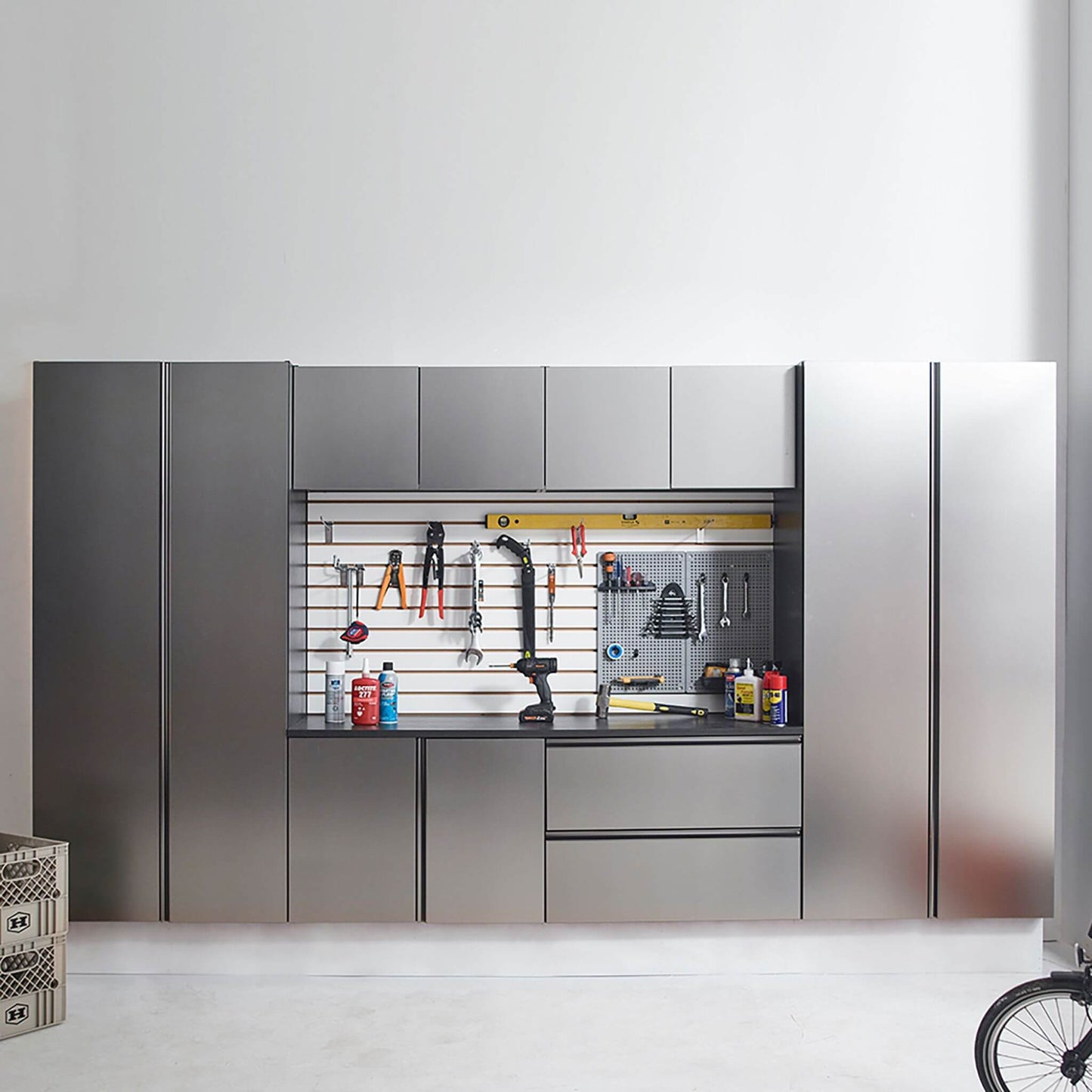 Alora Heavy-Duty Wall-Mounted Metallic Gray Garage Cabinet Set With Soft Closing Doors And Drawers
