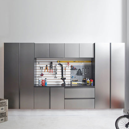 Alora Heavy-Duty Wall-Mounted Metallic Gray Garage Cabinet Set With Soft Closing Doors And Drawers