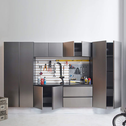 Alora Heavy-Duty Wall-Mounted Metallic Gray Garage Cabinet Set With Soft Closing Doors And Drawers