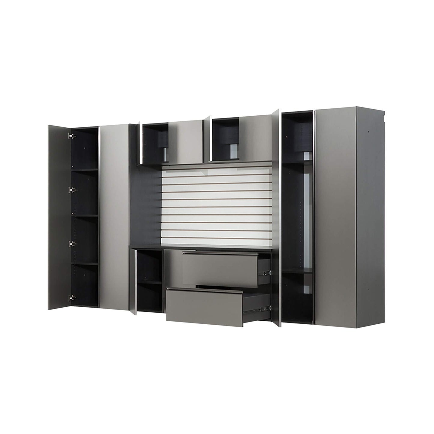 Alora Heavy-Duty Wall-Mounted Metallic Gray Garage Cabinet Set With Soft Closing Doors And Drawers