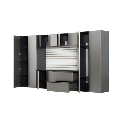 Alora Heavy-Duty Wall-Mounted Metallic Gray Garage Cabinet Set With Soft Closing Doors And Drawers