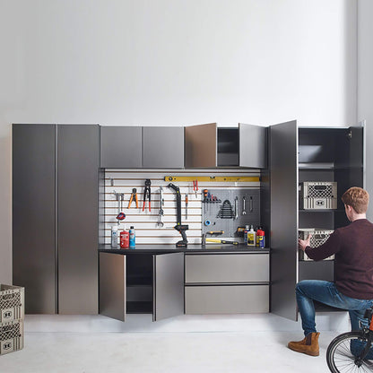 Alora Heavy-Duty Wall-Mounted Metallic Gray Garage Cabinet Set With Soft Closing Doors And Drawers