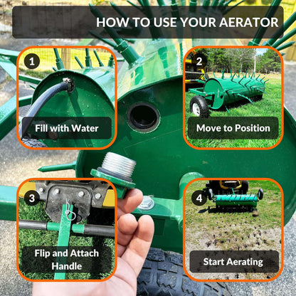 Heavy-Duty Water-Filled Pull-Behind Spike Roller Lawn Aerator