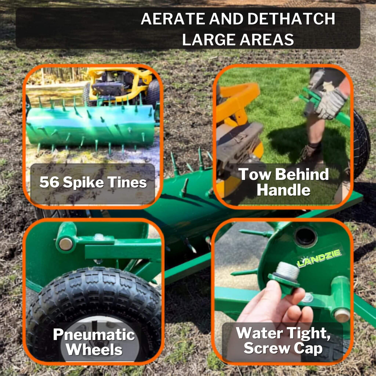 Heavy-Duty Water-Filled Pull-Behind Spike Roller Lawn Aerator