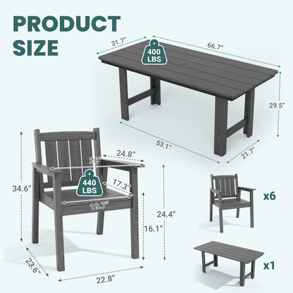 Corex HDPE Outdoor Dining Set, 7-Piece, Gray