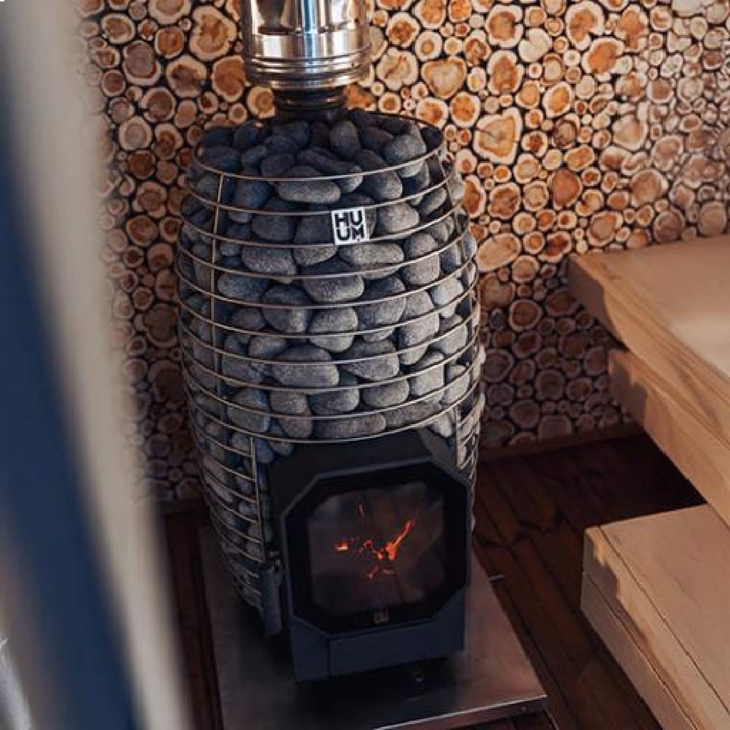 Huum Hive Flow Mini LS 8.5KW Wood-Burning Sauna Stove With Firebox Extension & Sauna Stones