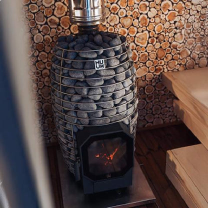Huum Hive Flow LS 9.8KW Wood-Burning Sauna Stove With Firebox Extension & Sauna Stones