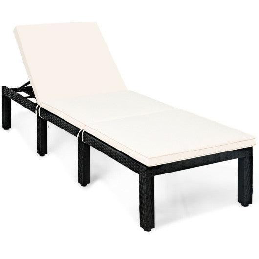 Patio Rattan Lounge Chair Chaise Couch Cushioned Height Adjustable - White