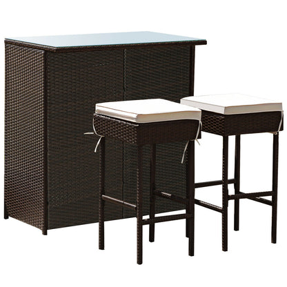 3PCS Patio Rattan Wicker Bar Table Stools Dining Set