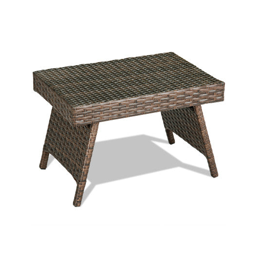 Folding PE Rattan Side Coffee Table Patio Garden Furniture - Brown