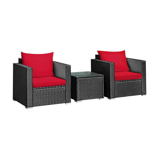 3 Pieces Patio Wicker Conversation Set with Cushion - Red