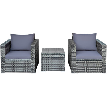 3 Pcs Patio Rattan Furniture Bistro Sofa Set with Cushioned