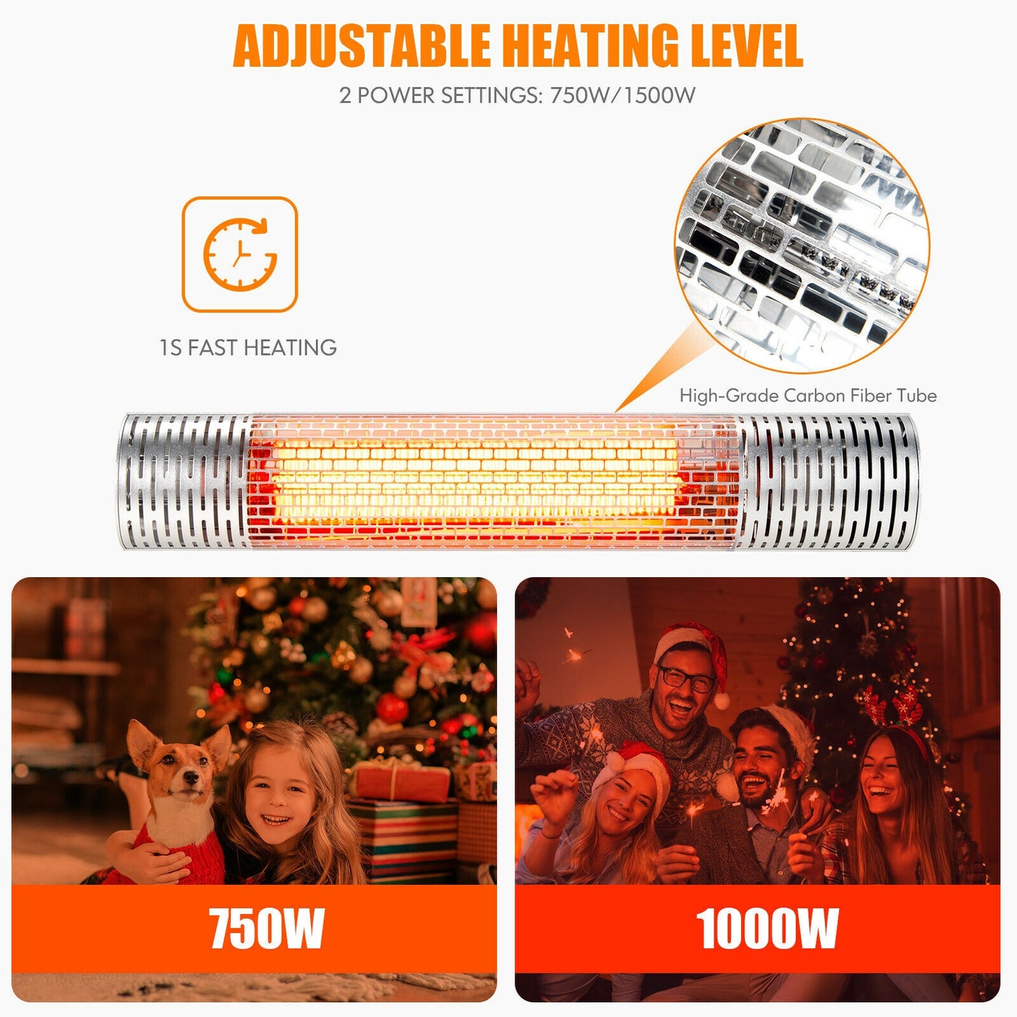 1500W Indoor and Outdoor Electric Heater with 2 Power Settings