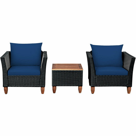 3 Pieces Outdoor Patio Rattan Furniture Set - Navy