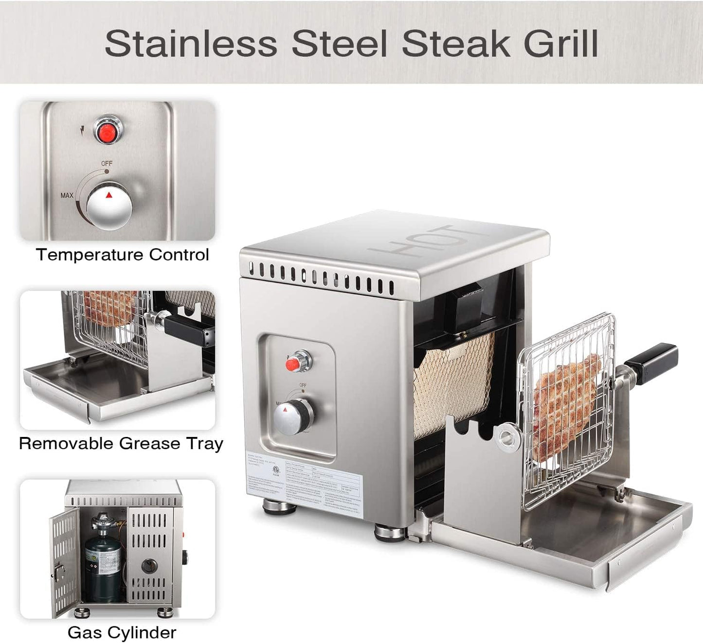 Infrared Propane Gas Grill Tabletop, Stainless Steel Small Barbecue Grill