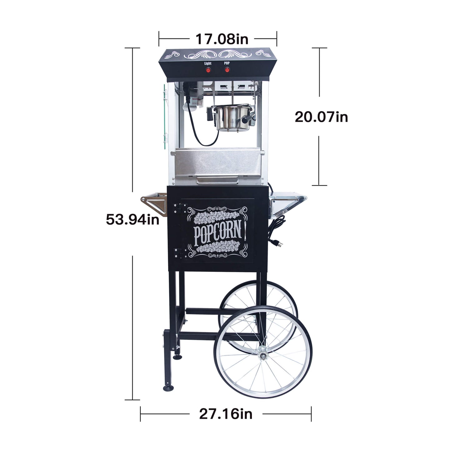 Kaitu 8OZ Stainless Steel Popcorn Machine With Cart, Heated Warming Deck And Old Maids Drawer - Black