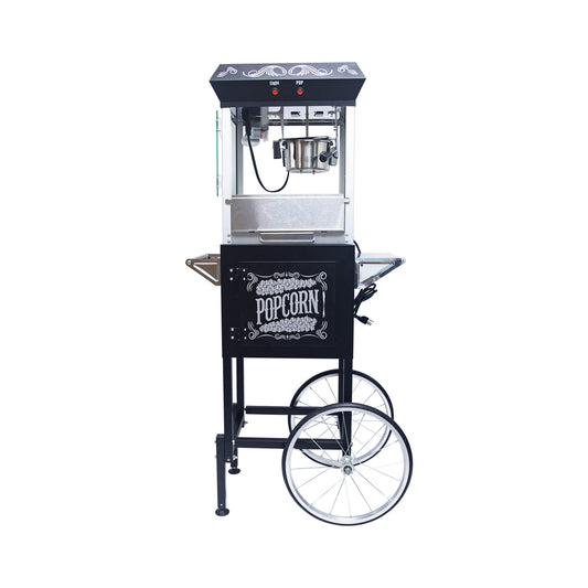 Kaitu 8OZ Stainless Steel Popcorn Machine With Cart, Heated Warming Deck And Old Maids Drawer - Black