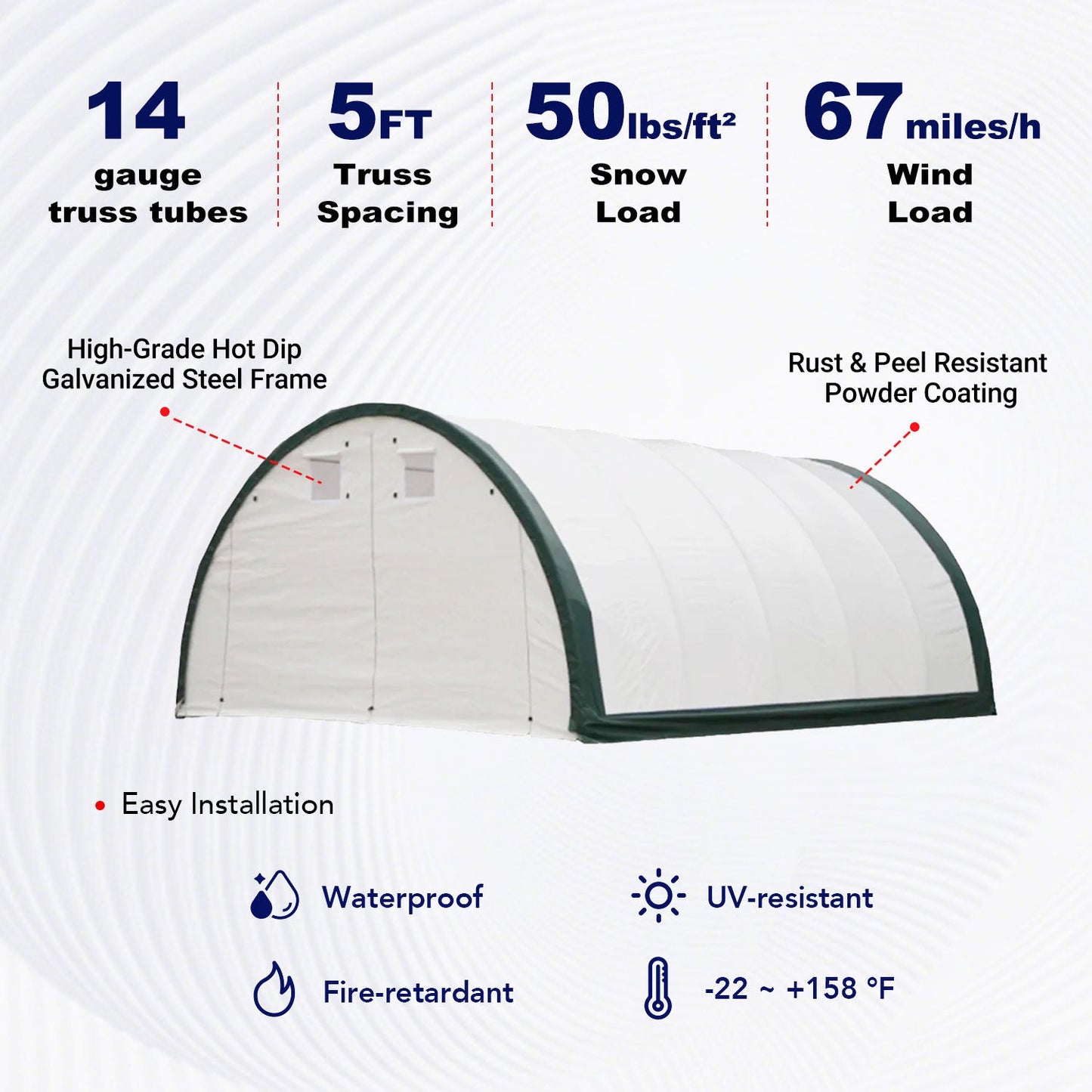 W 20FT x L 30FT x H 12FT Single Truss Storage Shelter, Reinforced Series
