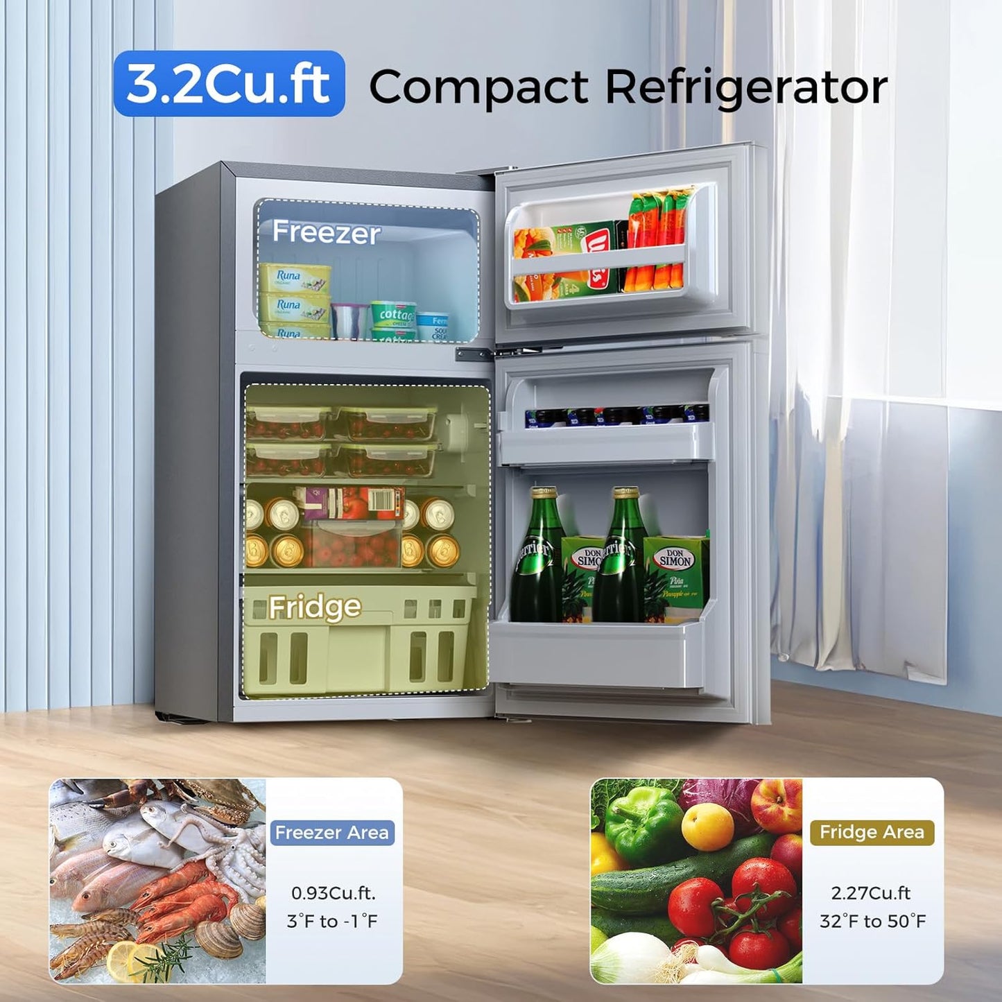 Kismile 3.2 CU.FT. Mini Refrigerator with Freezer F5887