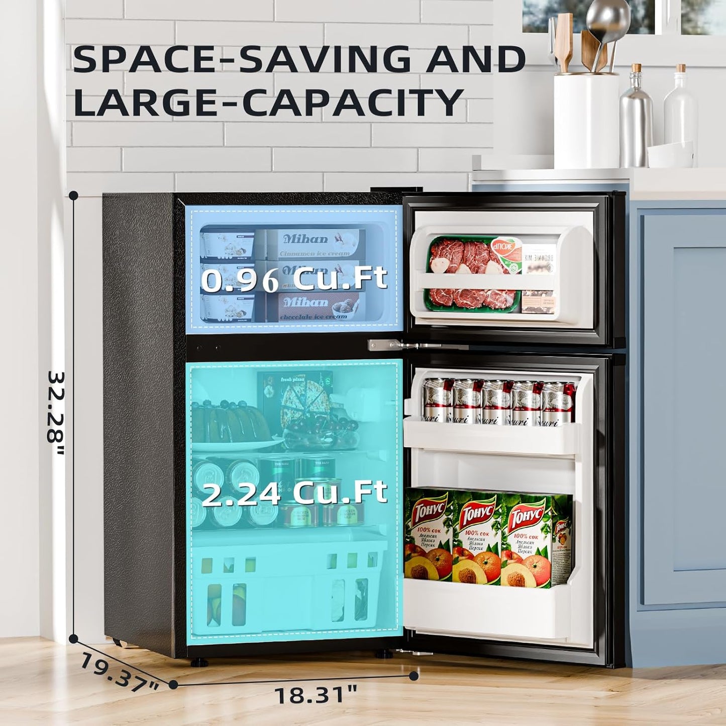 Kismile 3.2 CU.FT. Mini Refrigerator with Freezer F5887