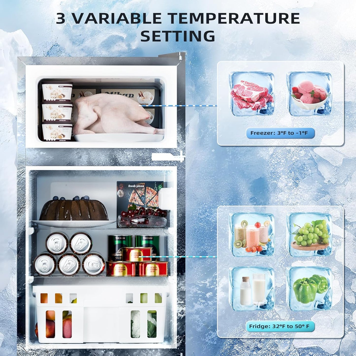 Kismile 3.2 CU.FT. Mini Refrigerator with Freezer F5887