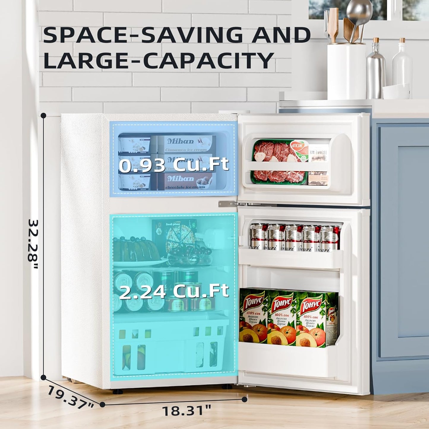 Kismile 3.2 CU.FT. Mini Refrigerator with Freezer F5887