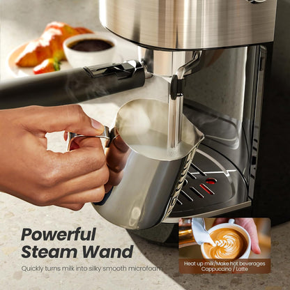 Kismile Espresso Machine Semi-Automatic Coffee Maker with Grinder and Milk Frother Steam Wand