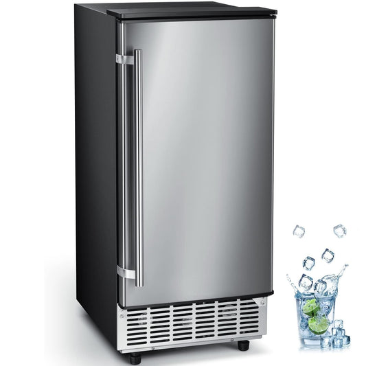 Kismile Commercial Built-in Ice Maker 80 Lbs Under Counter Ice Maker with 24HR Timer Reversible Door Ice Maker for Home & Office
