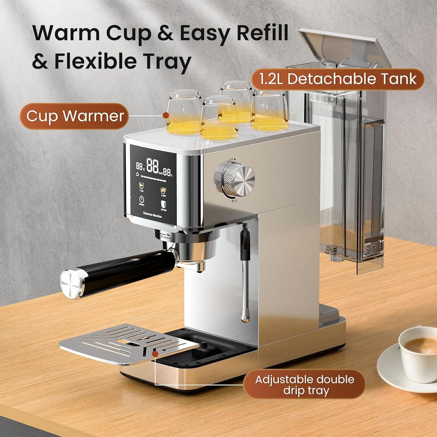 Kismile Espresso Coffee Maker Machine 20 Bar, with Milk Frother Steam Wand