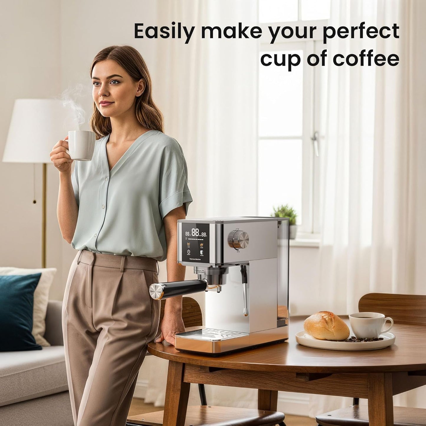 Kismile Espresso Coffee Maker Machine 20 Bar, with Milk Frother Steam Wand