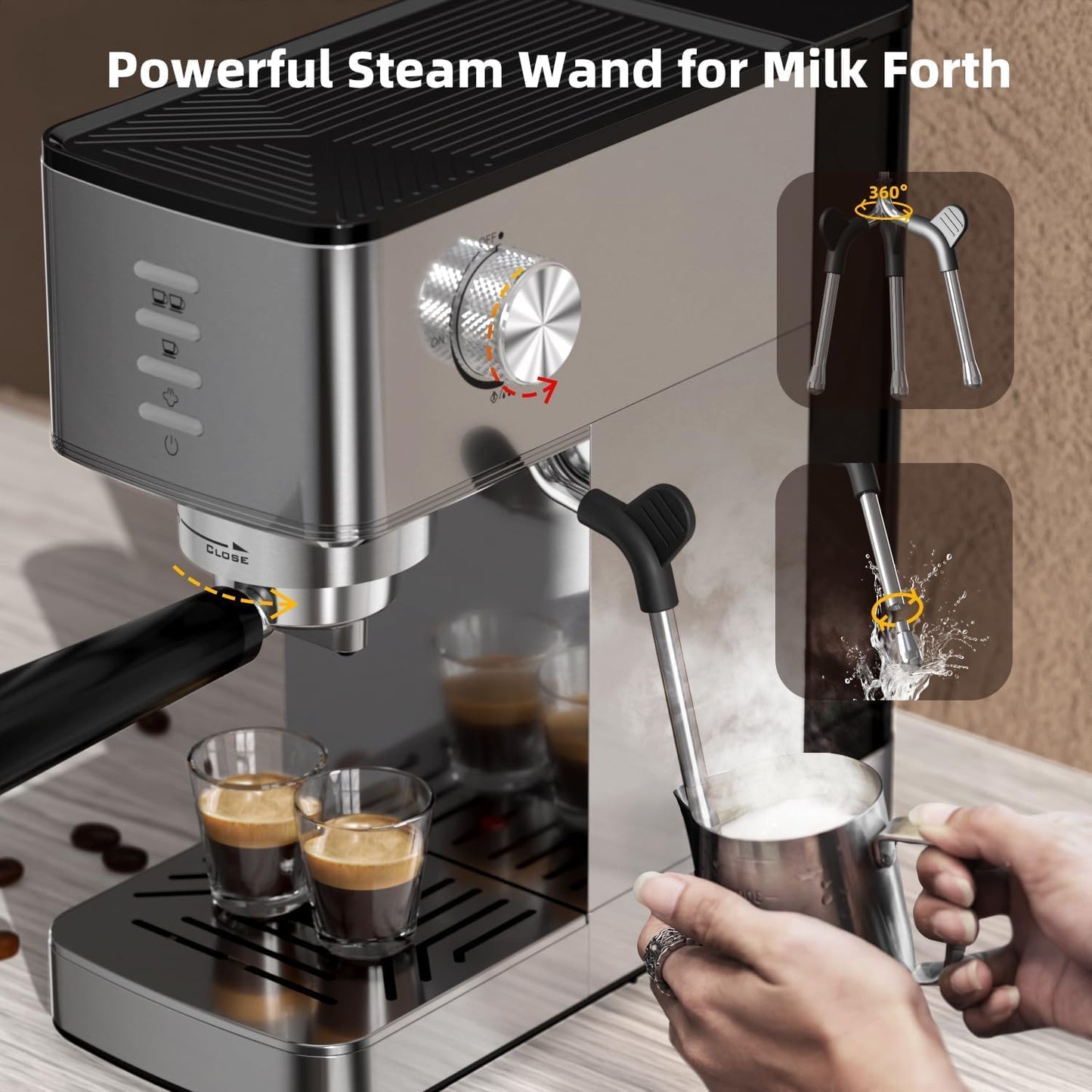 Kismile Espresso Coffee Maker Machine 20 Bar, with Milk Frother Steam Wand