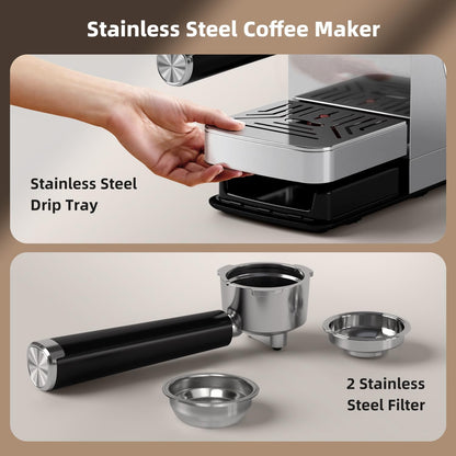 Kismile Espresso Coffee Maker Machine 20 Bar, with Milk Frother Steam Wand