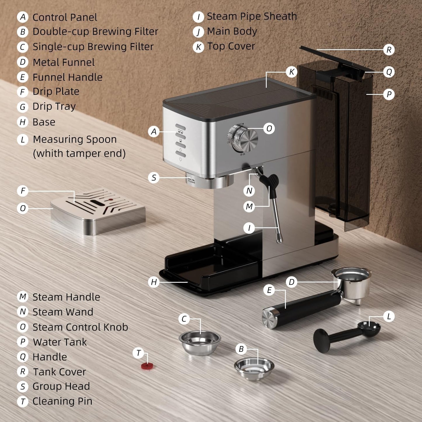 Kismile Espresso Coffee Maker Machine 20 Bar, with Milk Frother Steam Wand