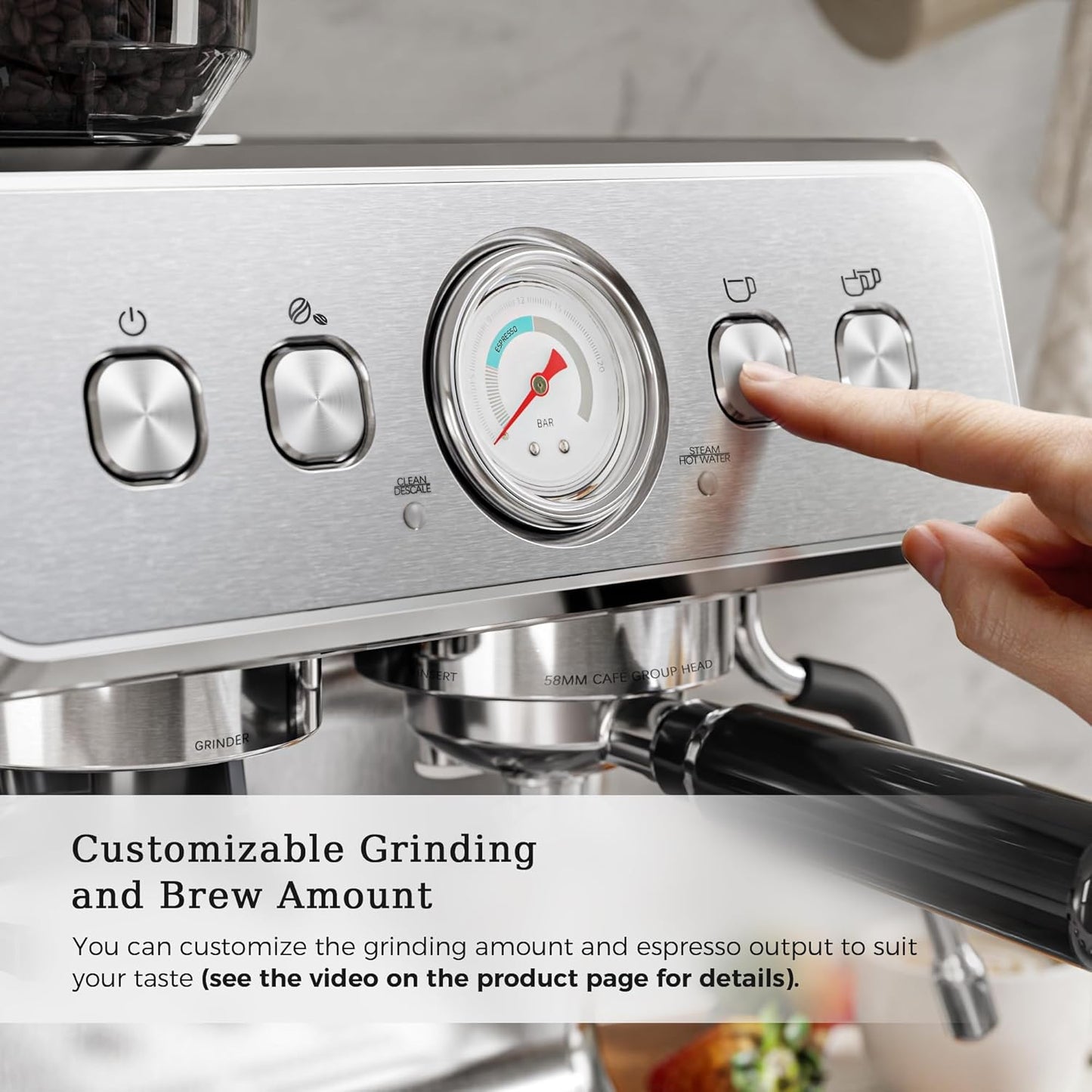 Kismile Espresso Machine Semi-Automatic Coffee Maker with Grinder and Milk Frother Steam Wand