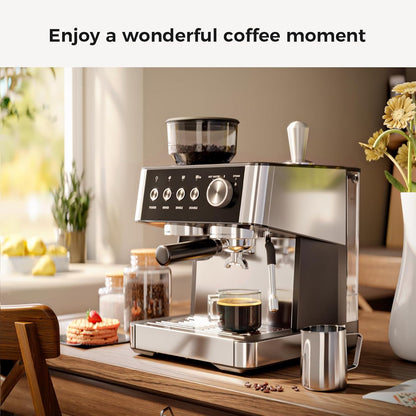 Kismile Espresso Machine Semi-Automatic Coffee Maker with Grinder and Milk Frother Steam Wand