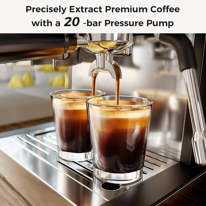 Kismile Espresso Machine Semi-Automatic Coffee Maker with Grinder and Milk Frother Steam Wand