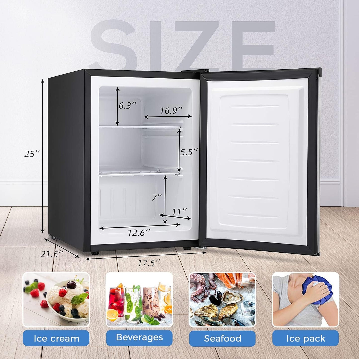 Kismile Upright Freezer, 3.0 Cu.ft Mini Freezer with Reversible Single Door