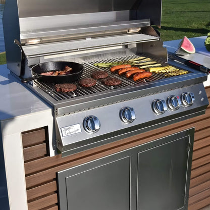 KoKoMo Grills Professional Shiplap Outdoor Kitchen Island with Waterfall Edge, Built-In Grill, and Refrigerator
