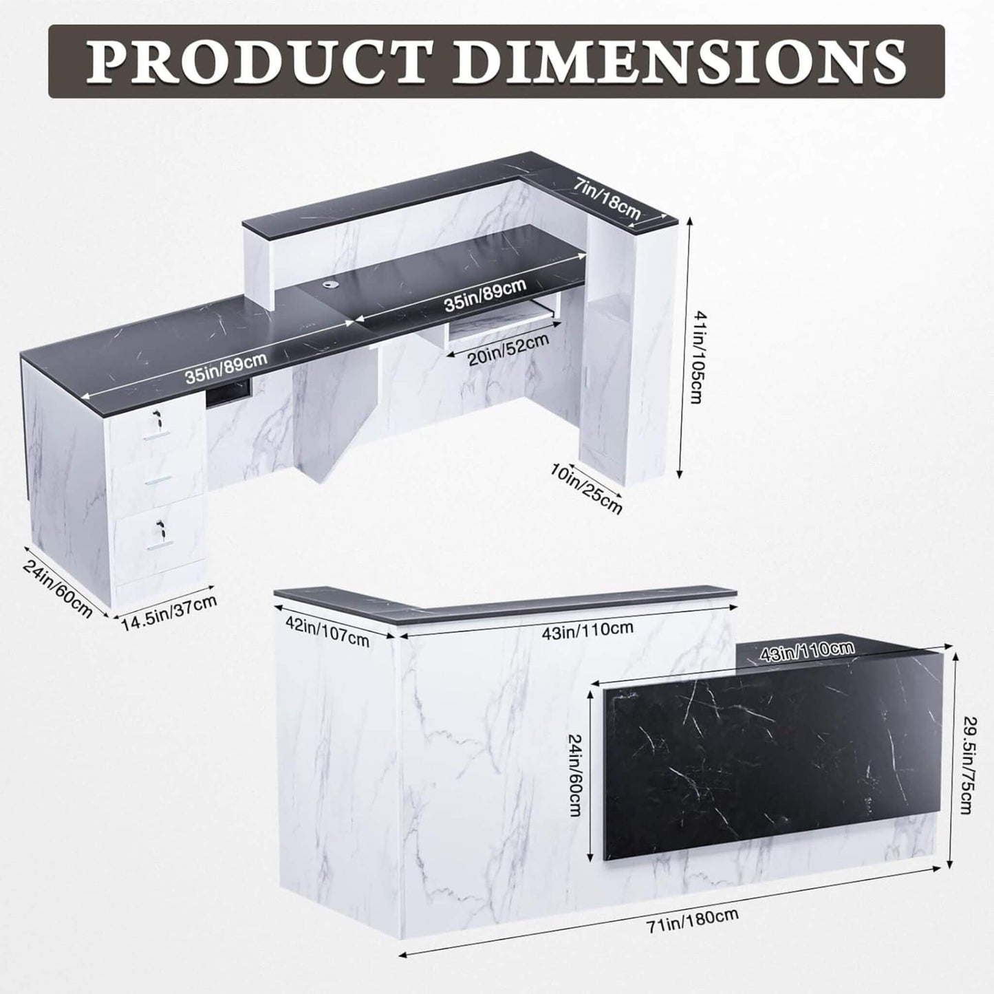 Velmor L-Shaped Modern Black and White Reception Desk with Lockable Drawers