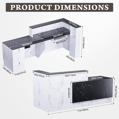Velmor L-Shaped Modern Black and White Reception Desk with Lockable Drawers