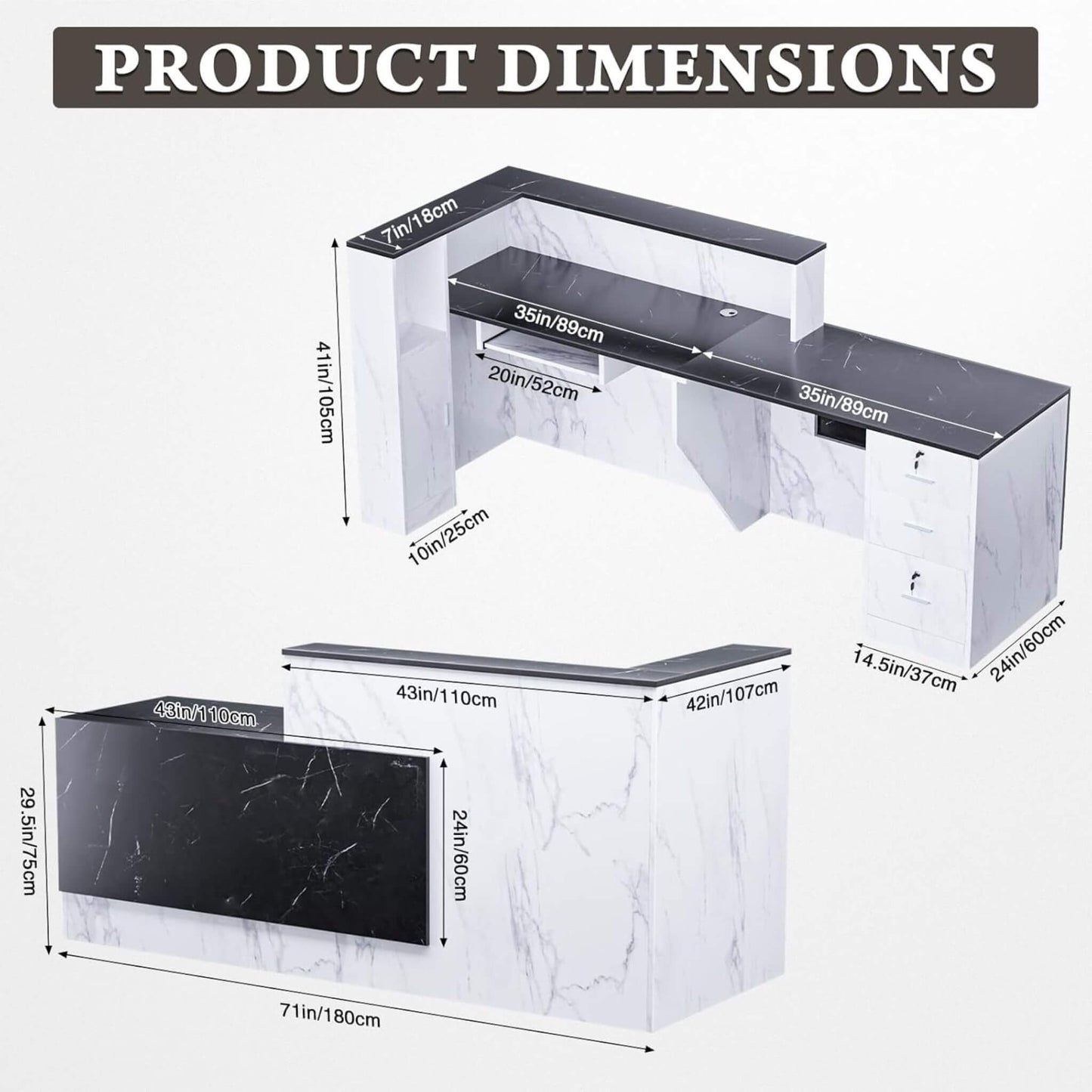 Velmor L-Shaped Modern Black and White Reception Desk with Lockable Drawers