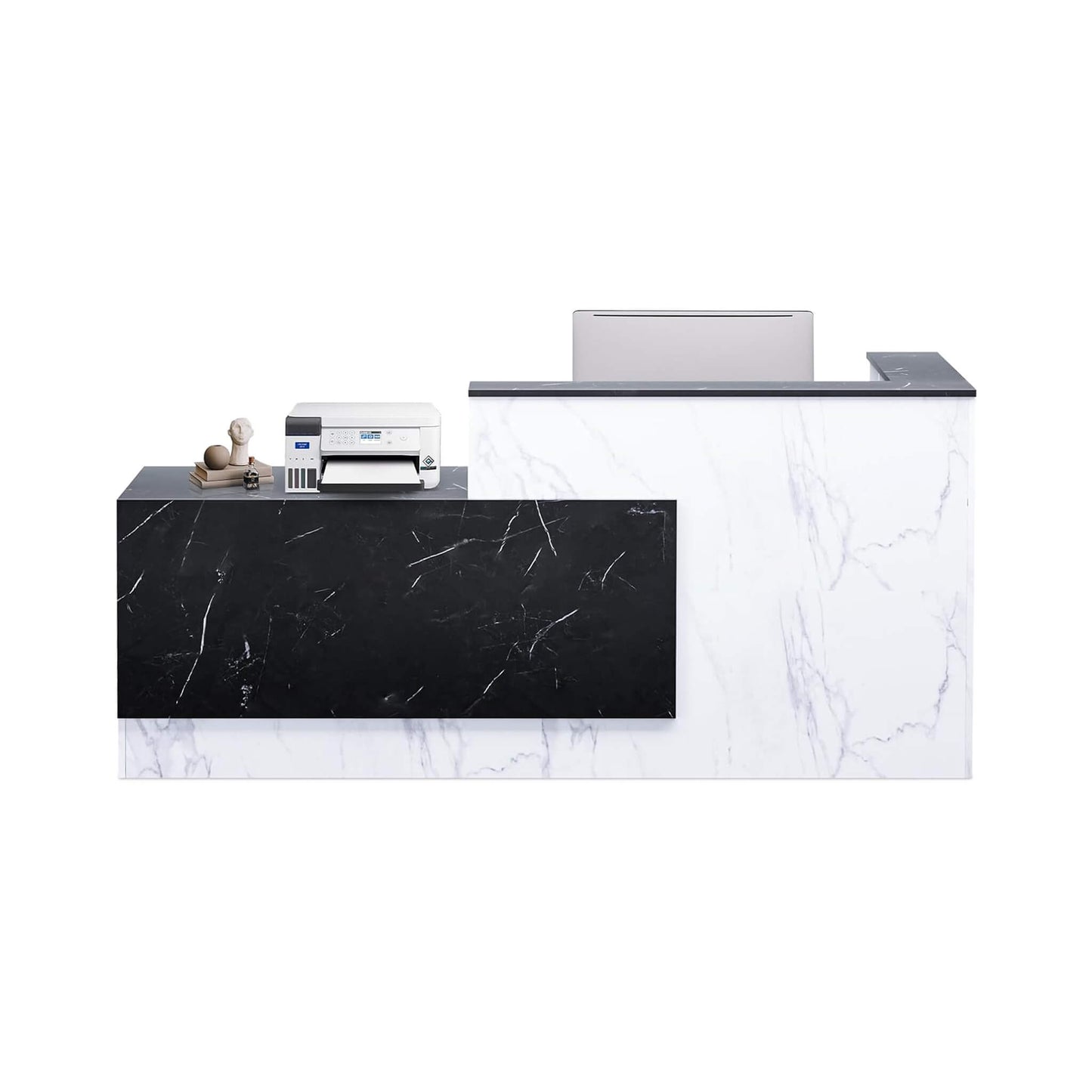 Velmor L-Shaped Modern Black and White Reception Desk with Lockable Drawers