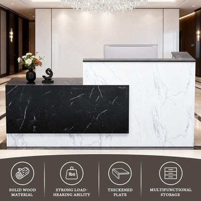 Velmor L-Shaped Modern Black and White Reception Desk with Lockable Drawers